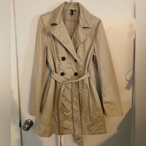 EUC Ambition Beige Double-Breasted Trench Coat belted size Medium